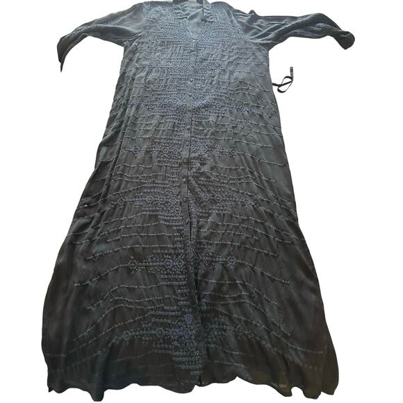 Johnny Was - Vintage NWT Black Maxi Shirt Dress w/Navy Embroidery - XXL - Picture 13 of 14
